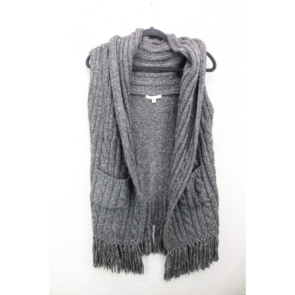 Cabi Sleeveless Chunky Cable Knit Fringed Tunic Sweater-S-Wool Blend-BOHO